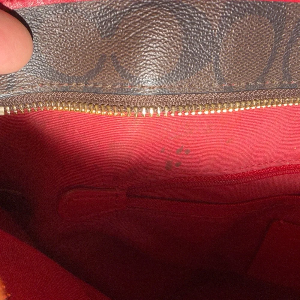 Coach City Zip Tote F58292 Signature Canvas Brown Raspberry Rouge Trim - Picture 6 of 7